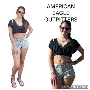 (A5) American Eagle Outfitters vintage crop top with ruffles and knit toe,sizeXS